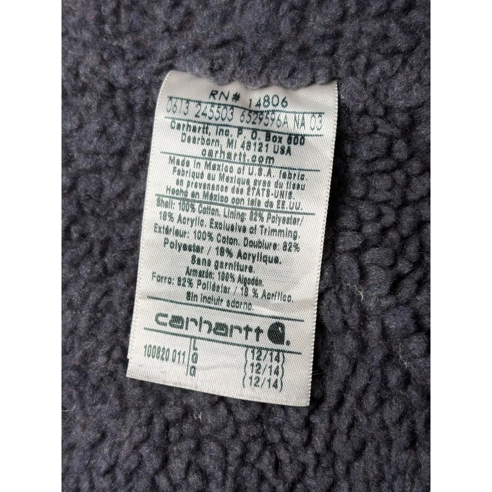 Vtg Carhartt Women's Sandstone Duck Sherpa Lined Hooded Vest Faded Gray Lilac - Picture 10 of 10